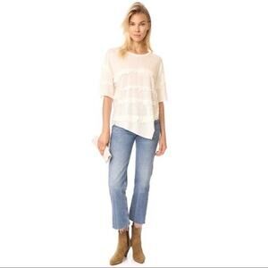 IRO Jeans Cream Distressed Birtie Linen Destroyed Tee